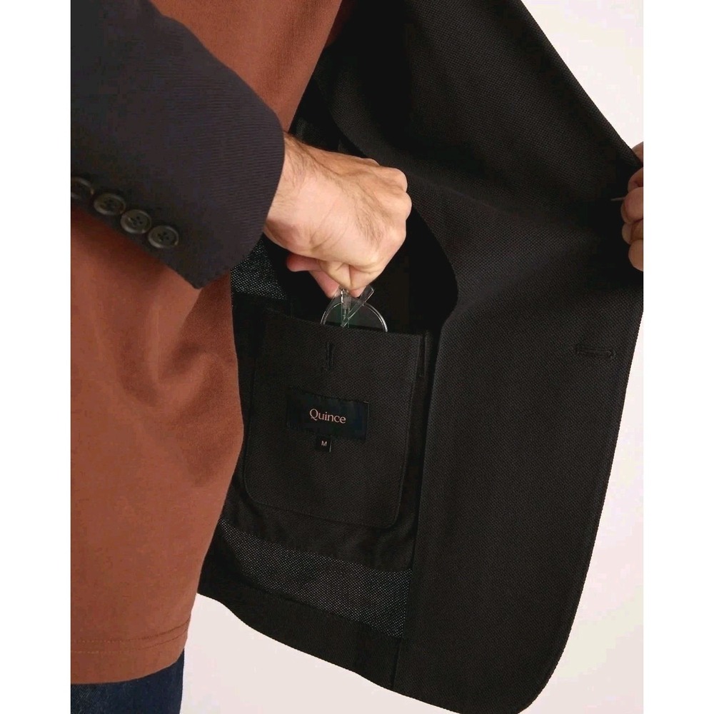 Quince Organic Cotton Pique Knit Blazer Mens Large Black Sport Jacket NWT - Picture 10 of 13